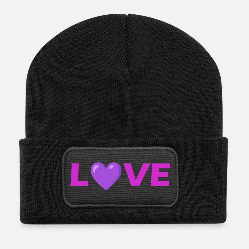 Love Heart Typography Design - Recycled Patch Beanie - black
