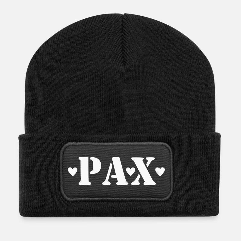 Pax - Frieden - Slogan mit Herzen - Recycelte Patch Beanie - Schwarz