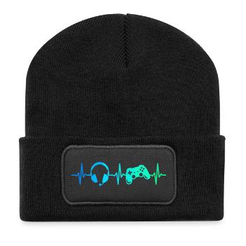 Gamer Heartbeat Gaming Controller Gamepad Headset - Recycled Patch Beanie - black - Front