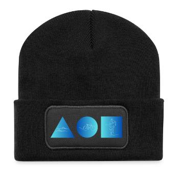 Blaues Linienmotiv Triathlon mit drei Symbolen - Recycelte Patch Beanie - Schwarz - Vorne