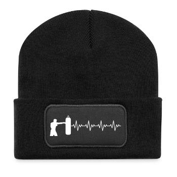 Boxer Boxerin Boxsack Boxen EKG Herzschlag - Recycelte Patch Beanie - Schwarz - Vorne