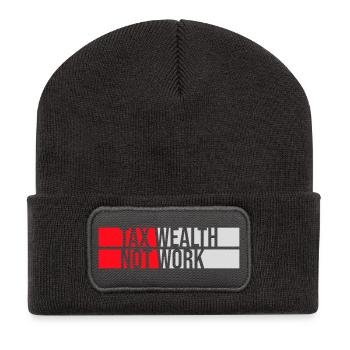 Impôt, richesse et non travail, politique progressiste, économie - Beanie recyclé à patch - charbon - Devant