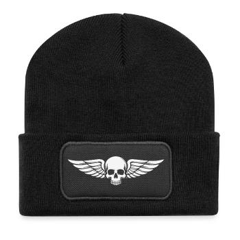 Skull Wings Biker Motorcycling - Recycelte Patch Beanie - Schwarz - Vorne