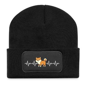 Shiba Inu ECG Battement de cœur - Beanie recyclé à patch - noir - Devant