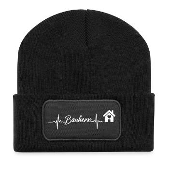 HausHerz Herzschlag Script - Recycelte Patch Beanie - Schwarz - Vorne