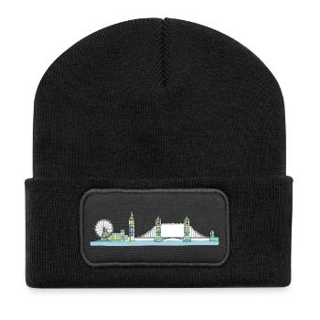London City Skyline Tower Bridge Line Art - Recycelte Patch Beanie - Schwarz - Vorne