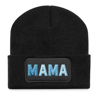 MAMA Denim Schriftzug Patchwork Trend - Recycelte Patch Beanie - Schwarz - Vorne