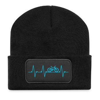 ECG du battement cardiaque du vélo - Beanie recyclé à patch - noir - Devant