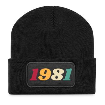 1981 Geschenk 1981 Geburtstag 1981 Rückblick 1981 - Recycelte Patch Beanie - Schwarz - Vorne
