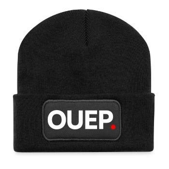 JA | Minimalistischer humoristischer Ausdruck - Recycelte Patch Beanie - Schwarz - Vorne