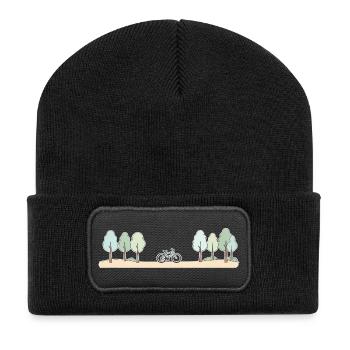 Forest Path Cycling Scene - Recycled Patch Beanie - black - Front