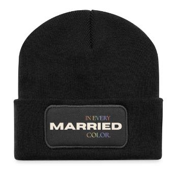 Married in every Color Pride Regenbogen Typografie - Recycelte Patch Beanie - Schwarz - Vorne