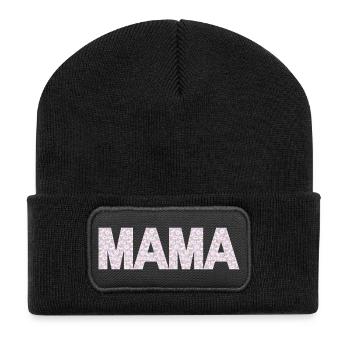 Mama Blüten Typografie - Recycelte Patch Beanie - Schwarz - Vorne