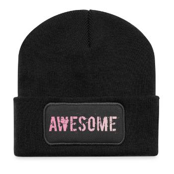 Awesome Schriftzug - Recycelte Patch Beanie - Schwarz - Vorne