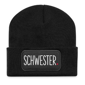 Schwester ❤️ – Liebevolles Textdesign - Recycelte Patch Beanie - Schwarz - Vorne