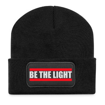 Be The Light Motivierend Positivität Spruch Logo - Recycelte Patch Beanie - Schwarz - Vorne