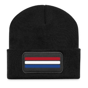 Niederlande Flagge Minimal - Fahne Fan Streifen De - Recycelte Patch Beanie - Schwarz - Vorne