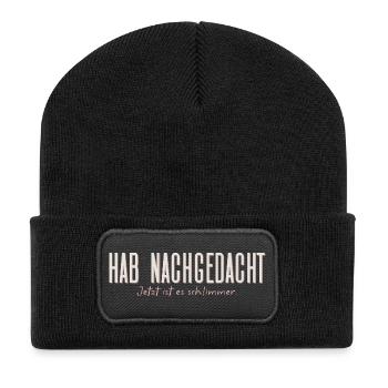 Hab nachgedacht–Jetzt ist es schlimmer Typografie - Recycelte Patch Beanie - Schwarz - Vorne