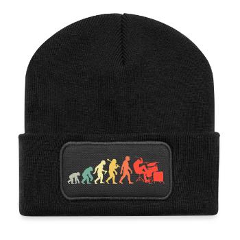Retro Schlagzeuger Evolution Schlagzeug für Männer - Recycelte Patch Beanie - Schwarz - Vorne