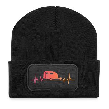 Sunset Heartbeat camper travel caravan - Recycled Patch Beanie - black - Front