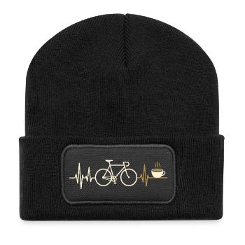 bicycle heartbeat road bike gravel bike coffee - Recycled Patch Beanie - black - Front
