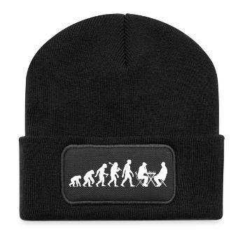 Schachspieler Evolution Für Schach mit Schachbrett - Recycelte Patch Beanie - Schwarz - Vorne