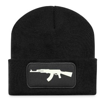 Gewehr Silhouette im Minimalstil - Recycelte Patch Beanie - Schwarz - Vorne