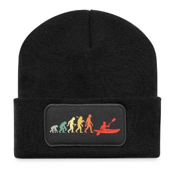 Retro Kajak Evolution Kajakfahrer Für Kanuten - Recycelte Patch Beanie - Schwarz - Vorne