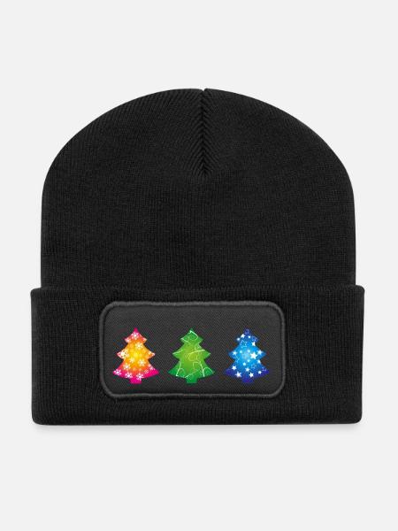 Weihnachtsbäume - Recycelte Patch Beanie - Schwarz
