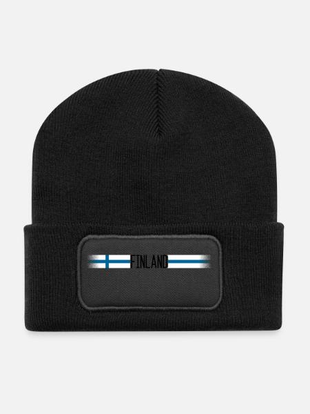 Finnland Flagge/Banner 005 AllroundDesigns - Recycelte Patch Beanie - Schwarz