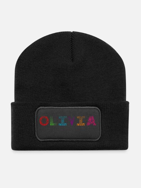 Olivia Letter Name - Recycled Patch Beanie - black