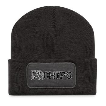 Fisch und Chips Retro Ragged - Recycelte Patch Beanie - Dunkelgrau - Vorne