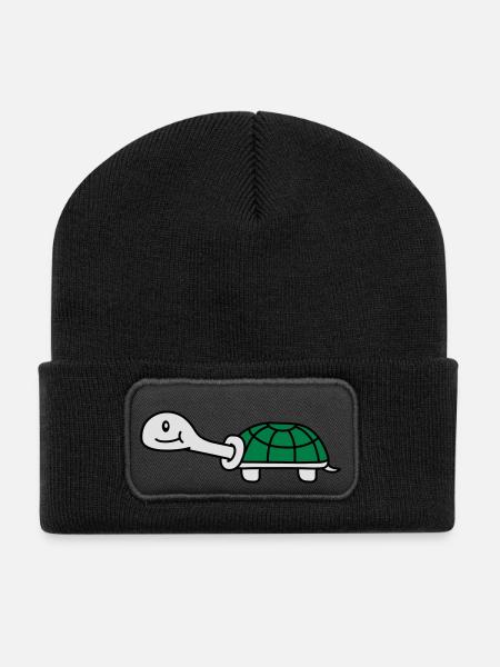 Cute Turtle - Recycelte Patch Beanie - Schwarz