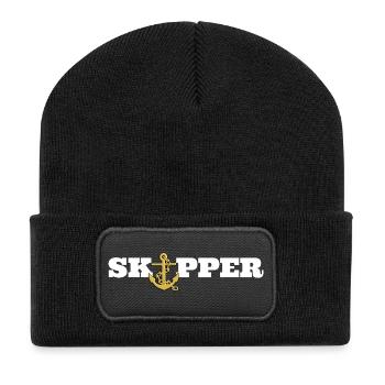 Skipper, Sailor, Seemann mit Anker - Recycelte Patch Beanie - Schwarz - Vorne