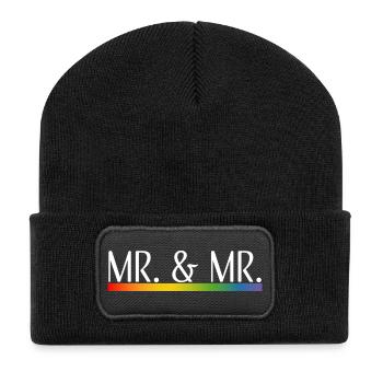 Rainbow stripes Mr and Mr white - Recycled Patch Beanie - black - Front