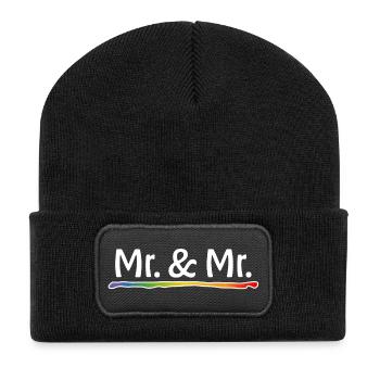 Rainbow Mr and Mr gay wedding - Recycled Patch Beanie - black - Front