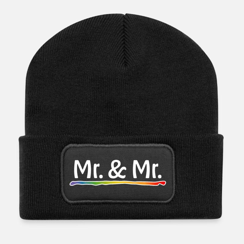 Regenbogen Mr and Mr schwule Hochzeit - Recycelte Patch Beanie - Schwarz