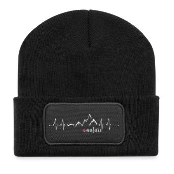 Love Nature Mountains Heart Rate ECG - Graphic Design - Recycled Patch Beanie - black - Front