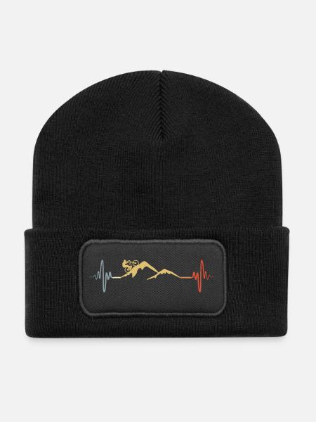 Mountainbikefahrer Herzschlag - Recycelte Patch Beanie - Schwarz