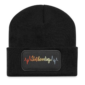 Battement de cœur du skateboard - Beanie recyclé à patch - noir - Devant