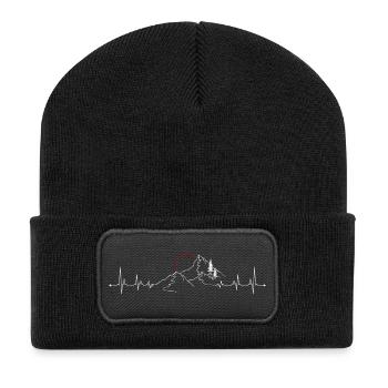 Mountain Pulse Sunrise Line Art - Recycled Patch Beanie - black - Front