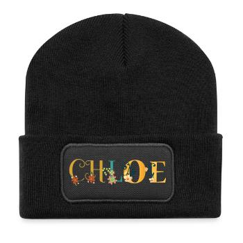 CHLOE Name Art With Flowers Embroidered - Recycled Patch Beanie - black - Front