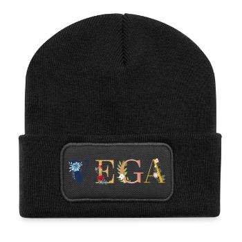 VIGA Namenskunst mit gestickten Blumen - Recycelte Patch Beanie - Schwarz - Vorne