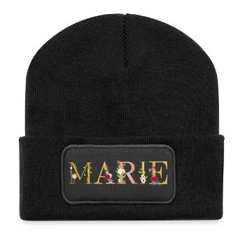 Le prénom de MARIE est décoré de fleurs - Beanie recyclé à patch - noir - Devant