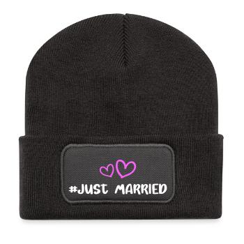 Just Married Wedding Heart - Recycled Patch Beanie - dark grey - Front