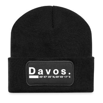 Davos Koordinaten Graubünden Bündner Bündnerin - Recycelte Patch Beanie - Schwarz - Vorne