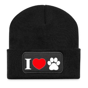 "I love" with paw print - Recycled Patch Beanie - black - Front