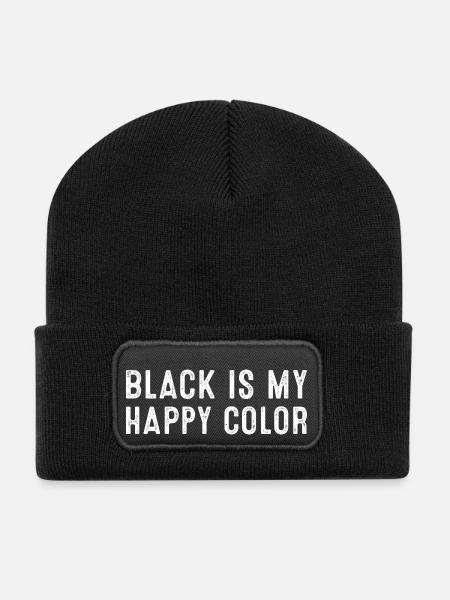 Black Is My Happy Color Statement for Bold Souls - Recycled Patch Beanie - black