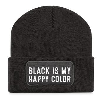 Le noir est ma déclaration de couleur heureuse pour les âmes audacieuses - Beanie recyclé à patch - charbon - Devant