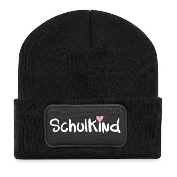 SCHULKIND Einschulung Schulanfang Klasse 1 - Recycelte Patch Beanie - Schwarz - Vorne